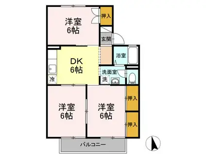 プラティア板谷B棟(3DK/2階)の間取り写真