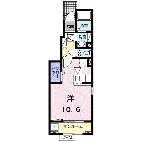 リズブラン モーム(ワンルーム/1階)の間取り写真
