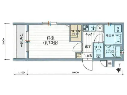 ワコーレヴィータ大石北町(1K/1階)の間取り写真