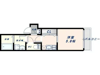 ALEGLIA河内小阪(ワンルーム/1階)の間取り写真