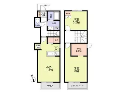 エトワールー深大寺北町7丁目-(2LDK/1階)の間取り写真