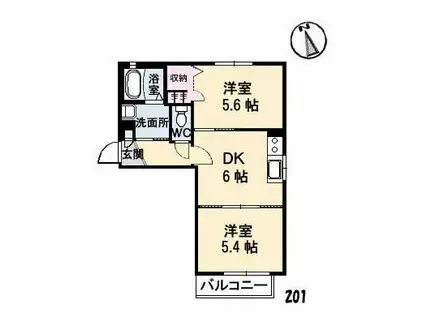 ラ・パルテール中畝(2DK/2階)の間取り写真