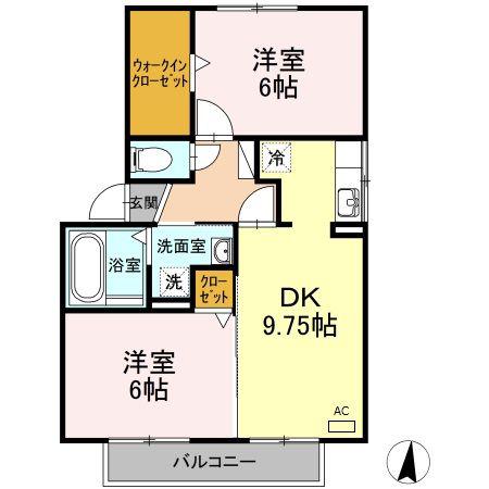 グリースB(2DK/2階)の間取り写真