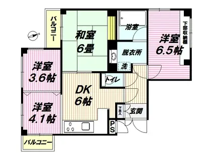 黒来マンション(4DK/3階)の間取り写真