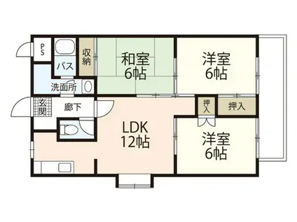 ベージュ大木(3LDK/2階)の間取り写真