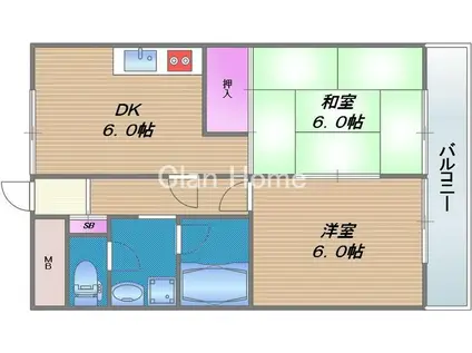 布亀マンション(2DK/2階)の間取り写真