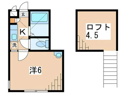 ロッシェル共和IV(1K/2階)の間取り写真