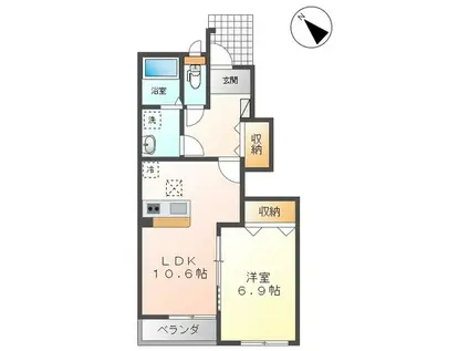 グランフォーレ猪川(1LDK/1階)の間取り写真
