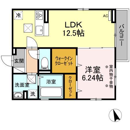 サンティエII(1LDK/1階)の間取り写真