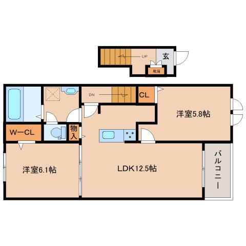 セレノ生駒II(2LDK/2階)の間取り写真