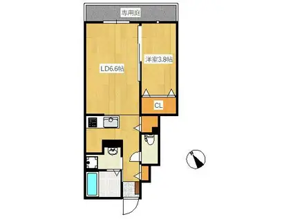 YOURMAISON社ノ木(1LDK/1階)の間取り写真