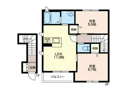 クエストコートA(2LDK/2階)の間取り写真