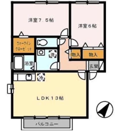アグレアーブル春日A棟(2LDK/2階)の間取り写真
