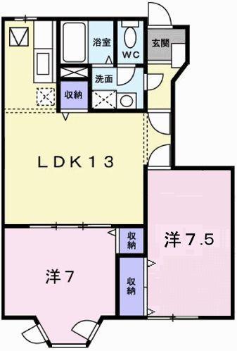 ル・クプル・プラースII(2LDK/1階)の間取り写真