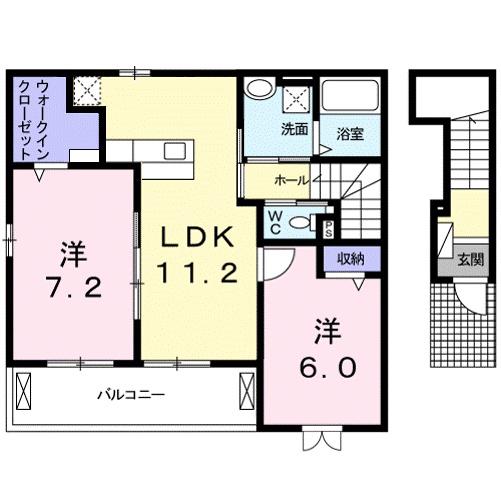 スリー ハピネス 三幸(2LDK/2階)の間取り写真
