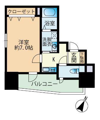 サニークレスト渡辺通(1K/8階)の間取り写真
