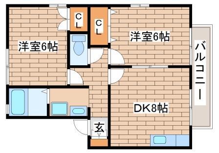メゾンドファミーユ(2DK/2階)の間取り写真