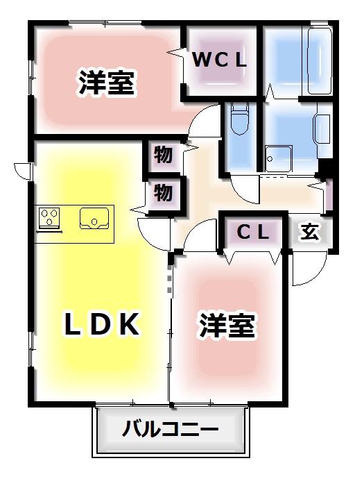 プランドールセレナA棟(2LDK/2階)の間取り写真