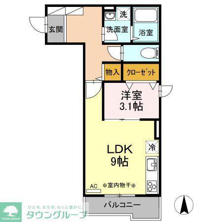 ノワール・エ・ブラン(1LDK/2階)の間取り写真