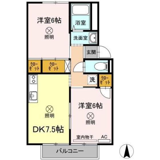 フローレスかおりB棟(2DK/2階)の間取り写真