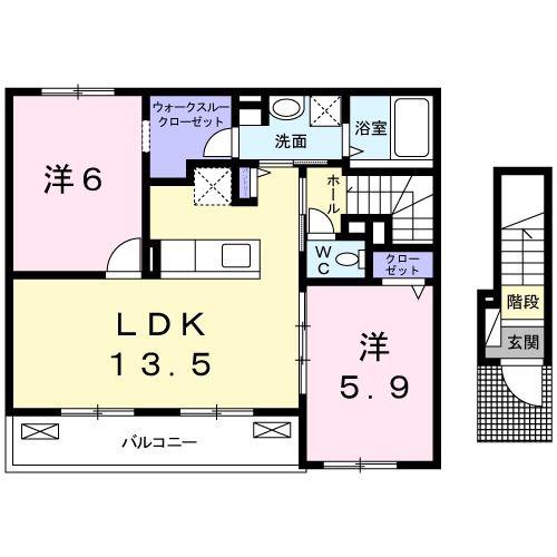 ロッソ・カロータE(2LDK/2階)の間取り写真