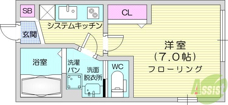 グロウランスBLANC(1K/3階)の間取り写真