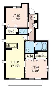 ヴィラソラーレ湘南III 積水ハウスシャーメゾンP1台付(2LDK/1階)の間取り写真