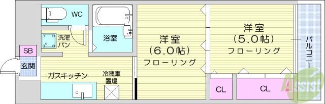 リッツコート泉中央(2K/5階)の間取り写真