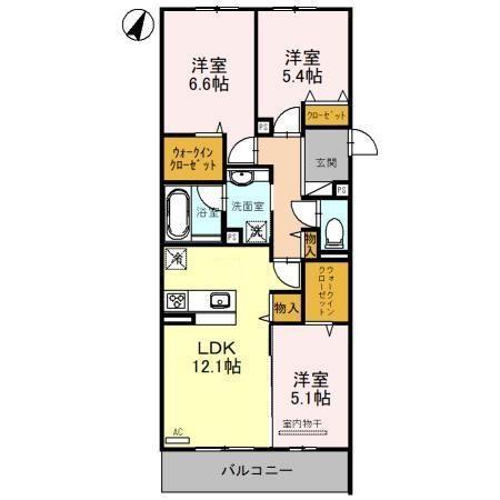 ラポール岡本(3LDK/2階)の間取り写真