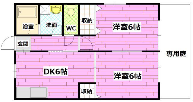 ヴィラボナール萩原(2DK/1階)の間取り写真