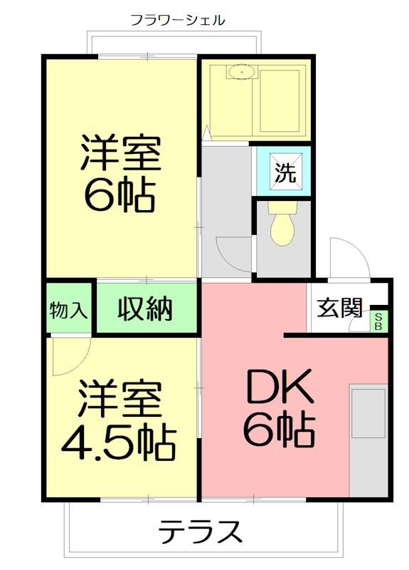 ホワイトオークI(2DK/1階)の間取り写真
