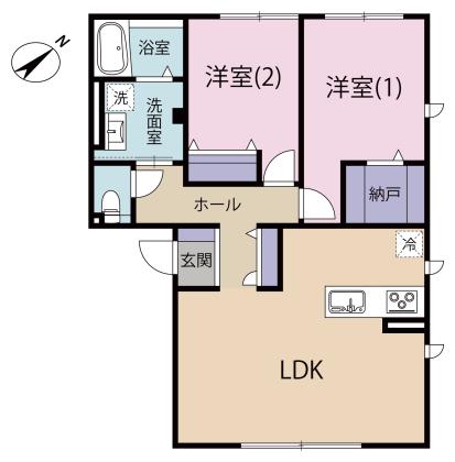 GRAND HILL清水I(2LDK/1階)の間取り写真