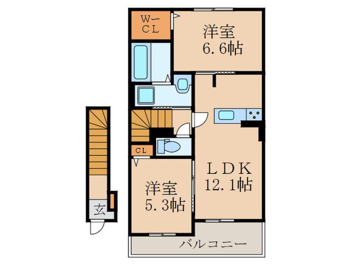 サンリヴァーサイド行橋A(2LDK/2階)の間取り写真