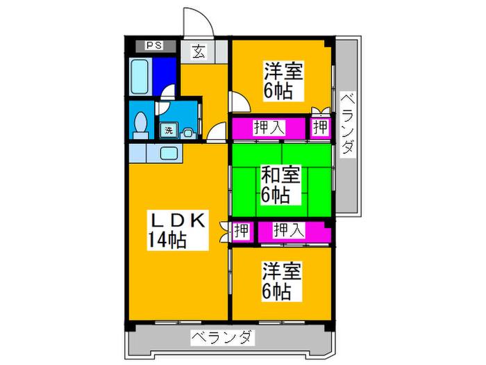 長池ハイツ(3LDK/3階)の間取り写真