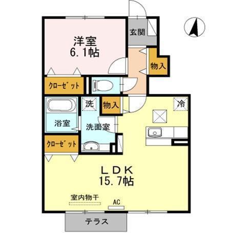 ウエストヴィレッジII A棟(1LDK/1階)の間取り写真