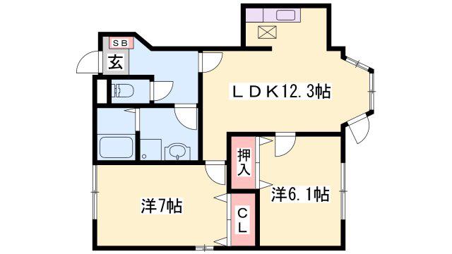 アメニティハウス B棟(2LDK/1階)の間取り写真