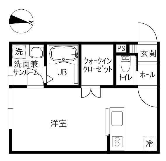 ベルリュンヌ(ワンルーム/2階)の間取り写真