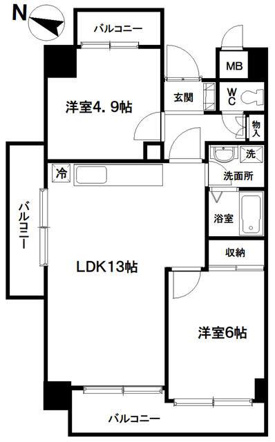 ライオンズシティ川口(2LDK/7階)の間取り写真
