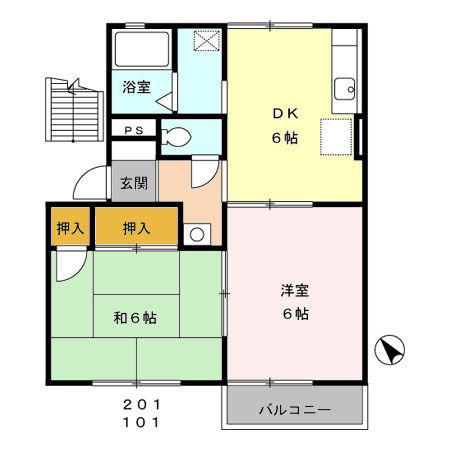 カサ・ド・マール C(2DK/1階)の間取り写真
