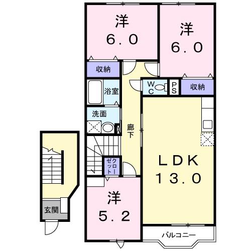 西小路ハイツIII(3LDK/2階)の間取り写真