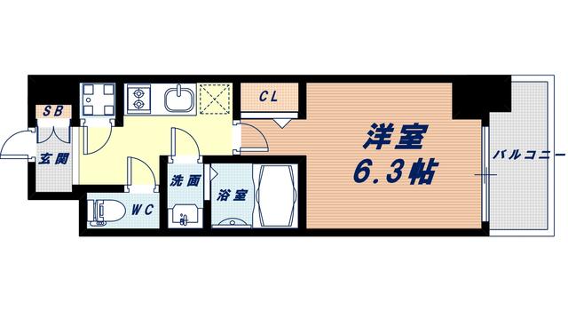 ファーストフィオーレ難波南パークサイド(1K/12階)の間取り写真