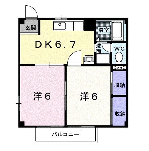 リバティーヒルズ(2DK/1階)の間取り写真
