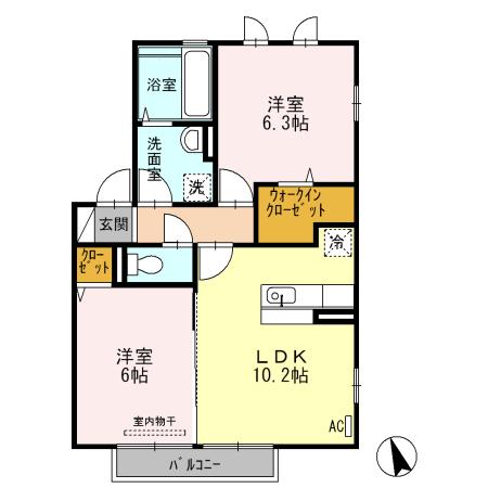 セジュールグランデ B棟(2LDK/2階)の間取り写真