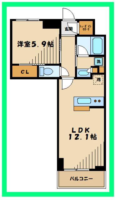 京王府中テラス(1LDK/5階)の間取り写真