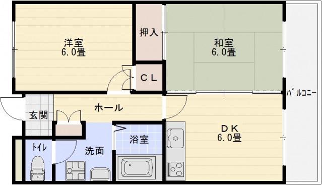 オーク国分(2DK/2階)の間取り写真