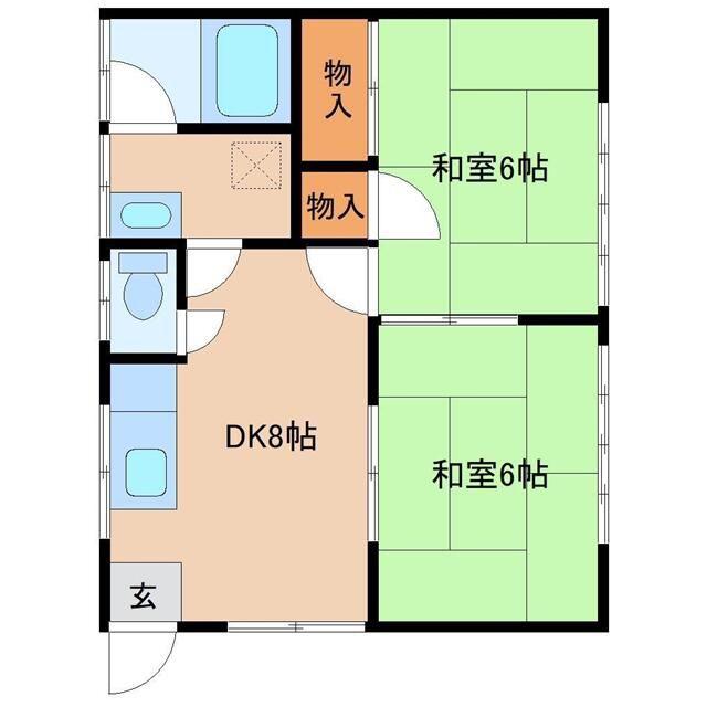 エスパール干潟2号棟(2DK/1階)の間取り写真