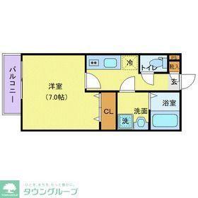 ジーメゾン埼玉本郷町プリミア(1K/2階)の間取り写真