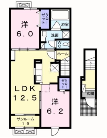 ライツ・カーサA(2LDK/2階)の間取り写真