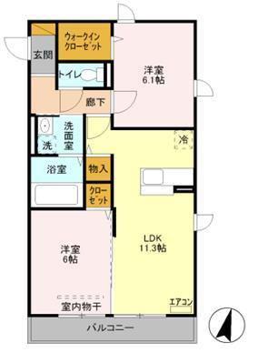 ボヌール四季(2LDK/2階)の間取り写真