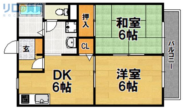 パルビレッジB棟(2DK/2階)の間取り写真